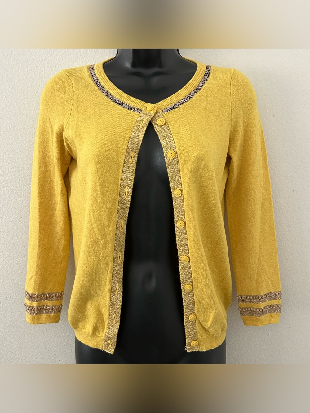Anthropologie Sparrow Mustard Yellow Cardigan Sweater Womens XS Indie Sleaze Mod